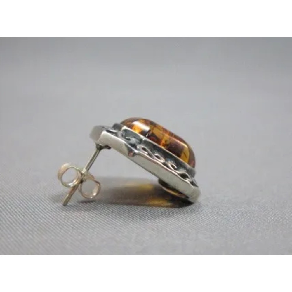 Medium Rectangle Sterling Silver Amber Post Earri… - image 6